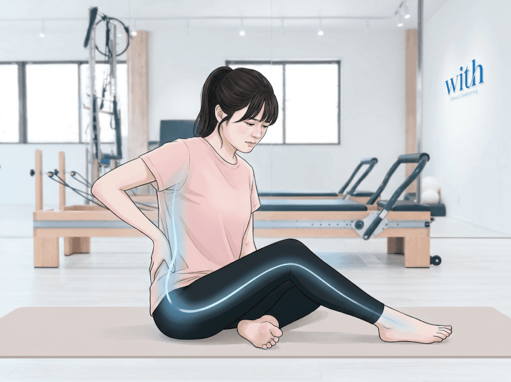 腰から脚にかけてしびれや痛みを感じている人物